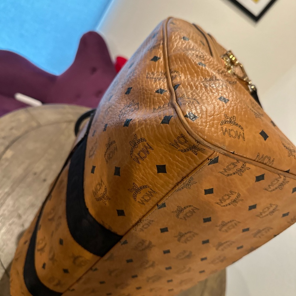 MCM Tan and Black Duffel Bag with Monogram Design - Picture 9 of 14